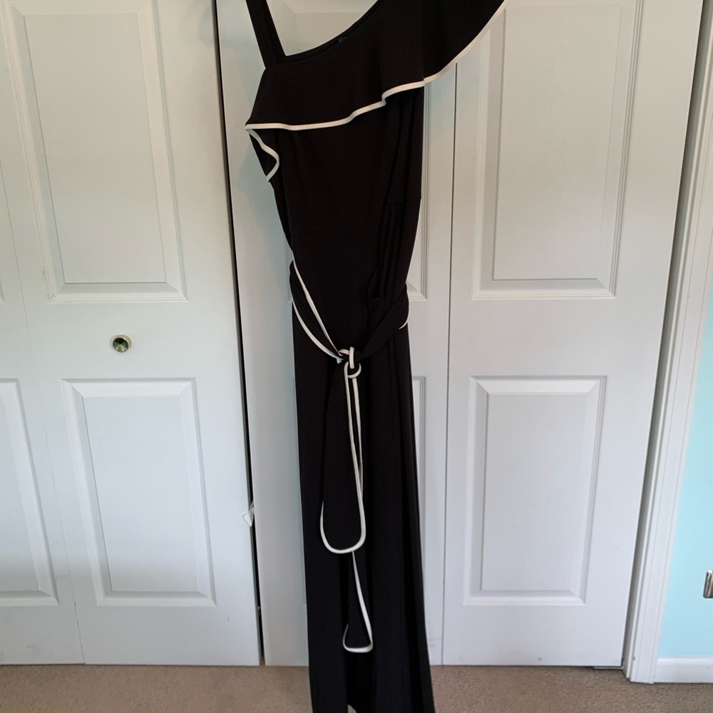 One shoulder formal black jumpsuit